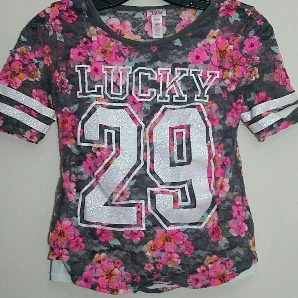Justice T-shirt graphic short sleeve floral pink
